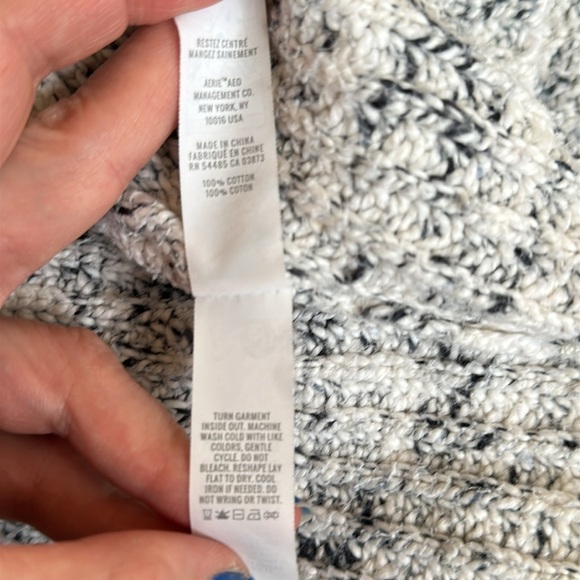 Aerie Offline Chillside Oversized Marl White Light Blue Black Turtleneck Sweater - Picture 11 of 11